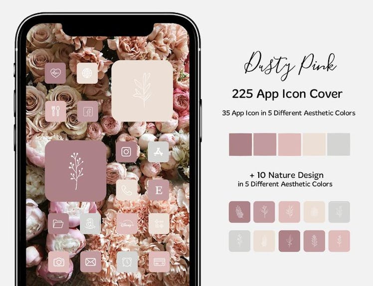Dusty Pink Roses Valentine's Day iOS 14 Home Screen Pack