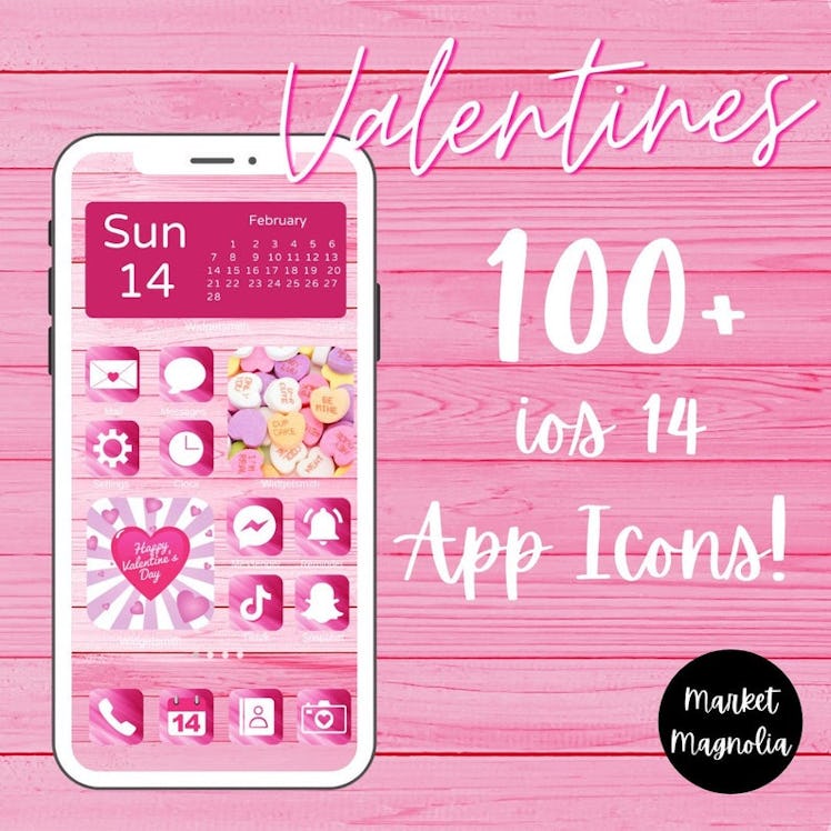 Cute Aesthetic Pink Valentine's Day iOS 14 Home Screen Design