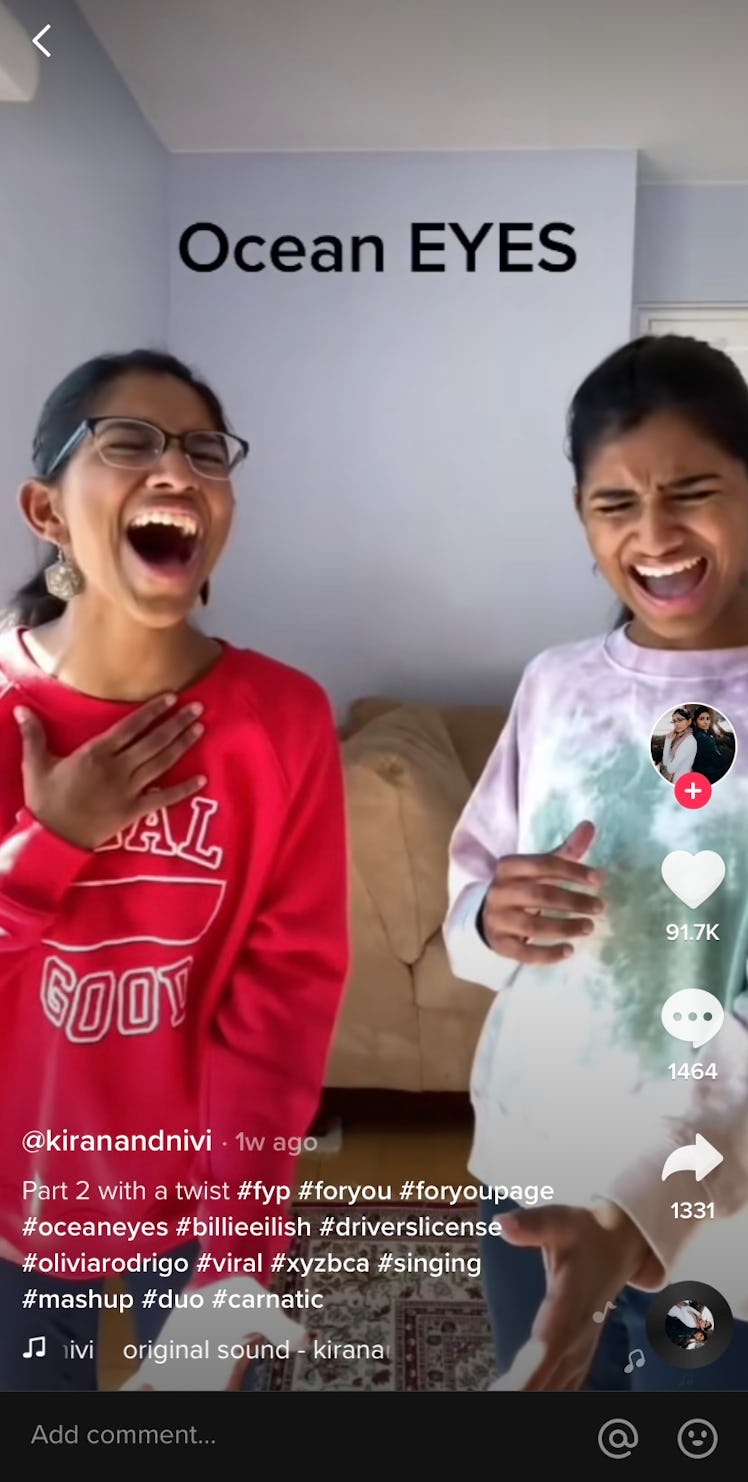 Two women on TikTok sing a powerful mashup of "Driver's License" by Olivia Rodrigo and "Ocean Eyes" ...