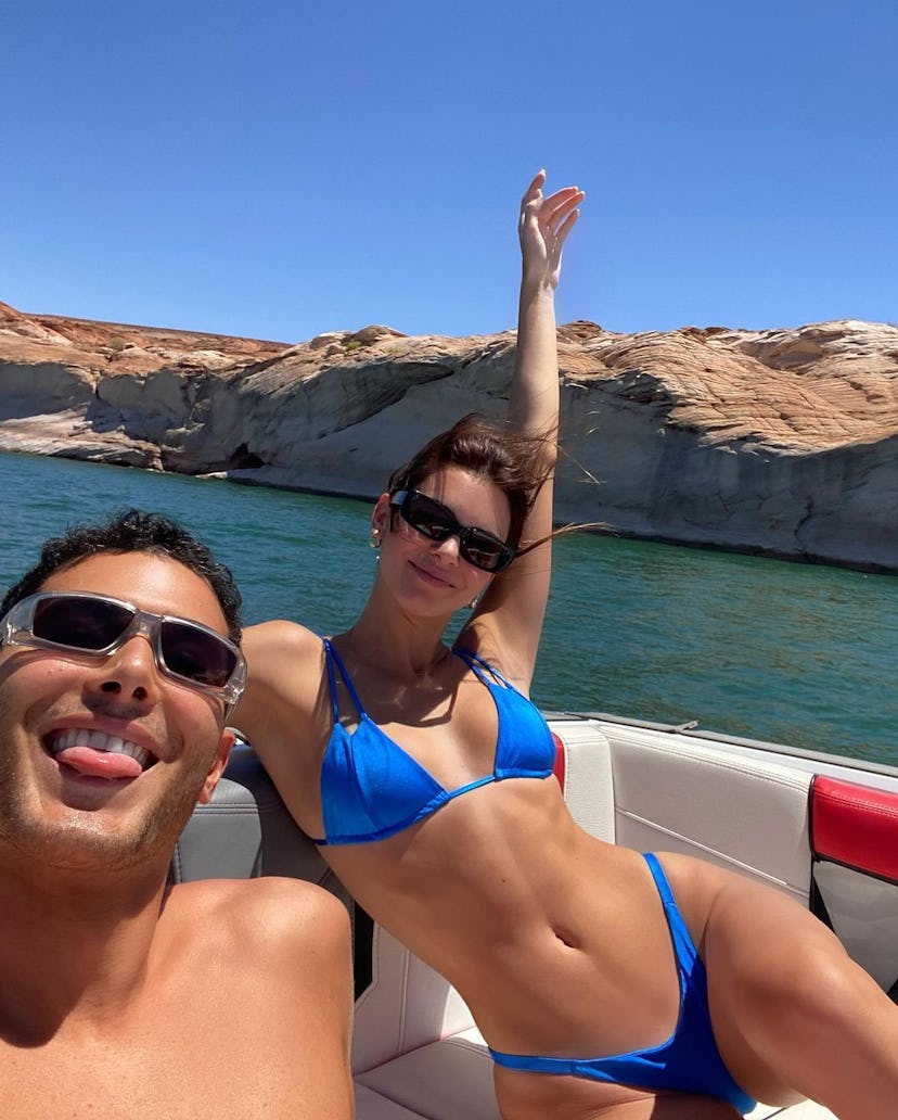 Kendall Jenner on a boat during her trip to Utah on July 5, 2020.
