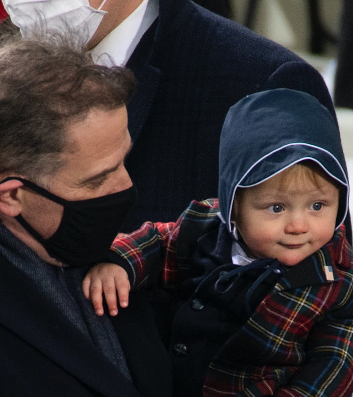 Baby Beau Biden in a bonnet at the 2021 inauguration