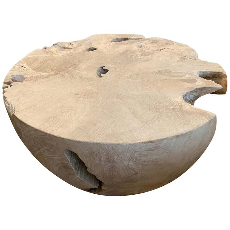 Andrianna Shamaris Round Bleached Teak Wood Coffee Table