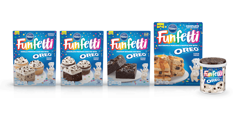 Pillsbury’s new Funfetti with Oreo baking line includes cakes, brownies, and more.