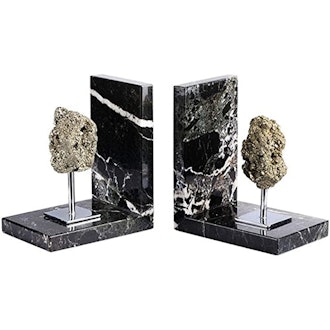 AMOYSTONE Black Marble And Pyrite Bookends