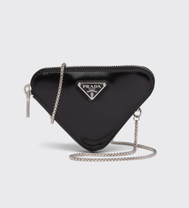 Triangle Calfskin Pouch Necklace Charm Bag