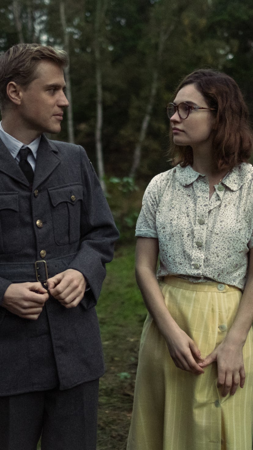 Johnny Flynn and Lily James in 'The Dig,' via the Netflix press site.
