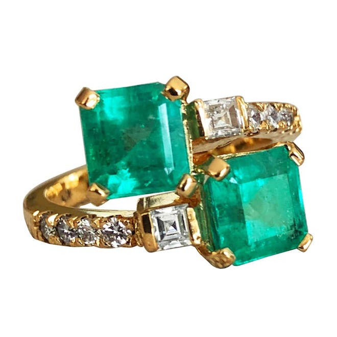 Colombian Emerald Diamond Bypass “Toi et Moi” Ring (Price Upon Request)