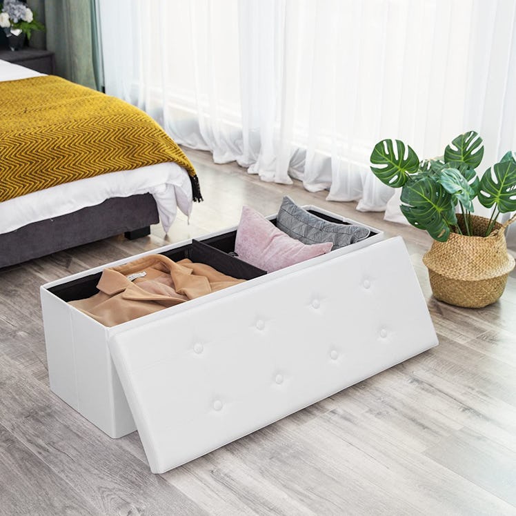 SONGMICS Faux-Leather Folding Storage Ottoman Bench