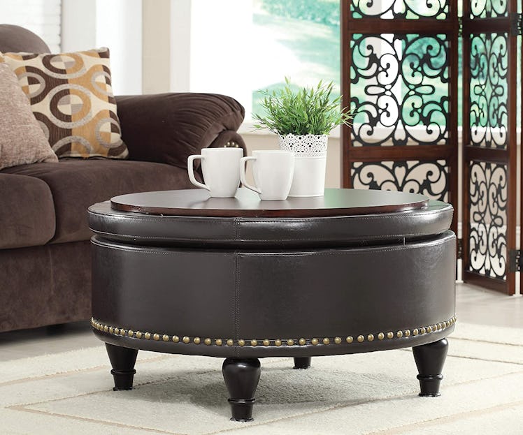 OSP Home Furnishings Augusta Eco-Leather Round Storage Ottoman