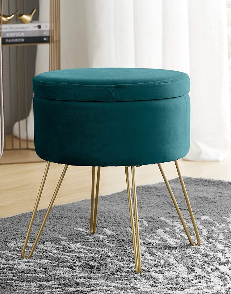 Ornavo Home Round Velvet Storage Ottoman Stool