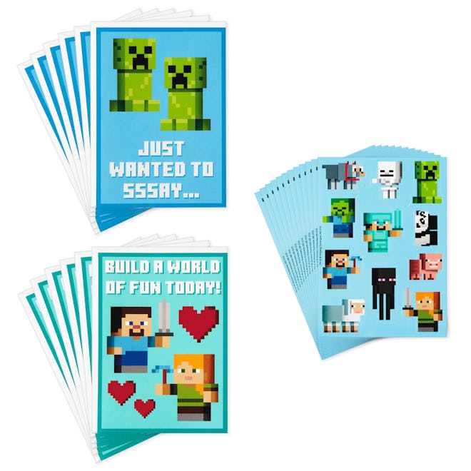 Minecraft Kids Assorted Valentines With Stickers, Pack Of 12