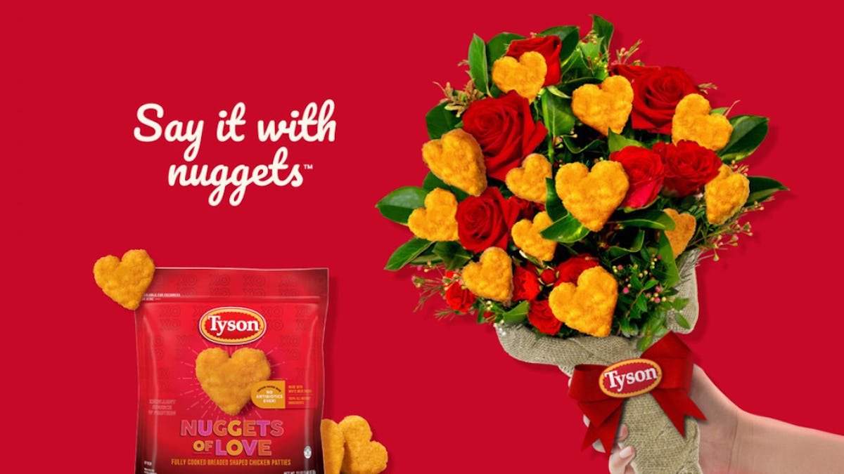 Here's how to get Tyson's heart-shaped chicken Nuggets of Love this Valentine's Day.