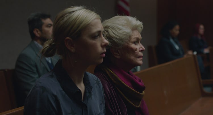 Martha, played by Vanessa Kirby, and her mother, Elizabeth, played by Ellen Burstyn, sit at the hear...