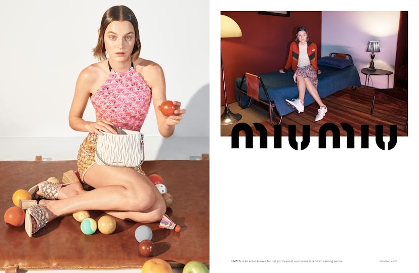 Actor Emma Corrin stars in Miu Miu's Spring/Summer 2021 Campaign.