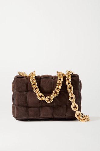 Bottega Veneta Cassette Chain-Embellished Padden Intrecciato Suede Shoulder Bag
