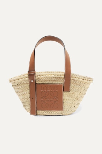 Loewe Small Leather-Trimmed Woven Raffia Tote