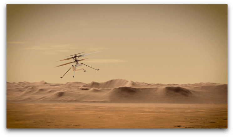 NASA's Ingenuity Mars Helicopter flying through the Red Planet's skies.