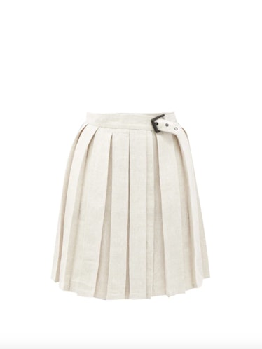 Buckled Pleated Linen Miniskirt