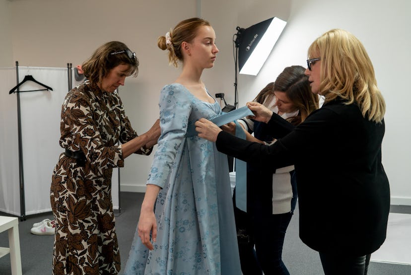 Phoebe Dynevor Tries On Daphne's Costume. Photo via Netflix