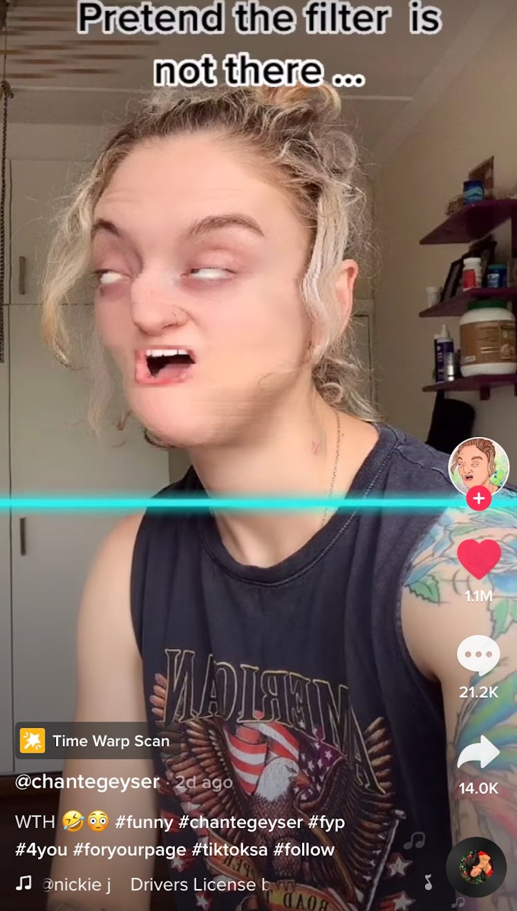A TikToker uses the Time Warp Scan effect on TikTok while singing "Drivers License" by Olivia Rodrig...
