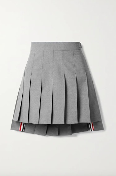 Grosgrain-Trimmed Pleated Wool-Blend Miniskirt 