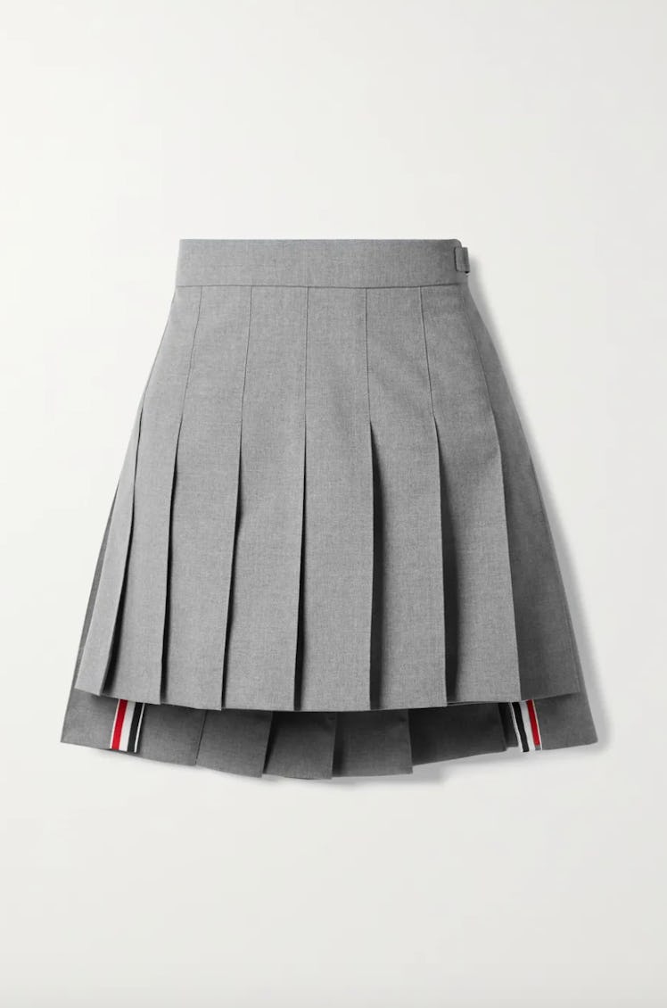 Grosgrain-Trimmed Pleated Wool-Blend Miniskirt 