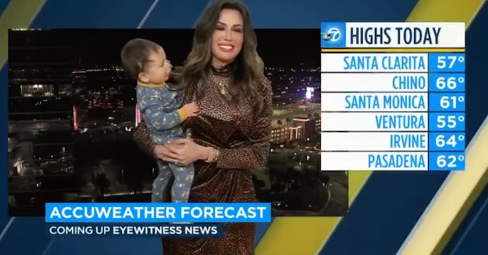 Weather forecaster Leslie Lopez was interrupted by her baby boy during a show.