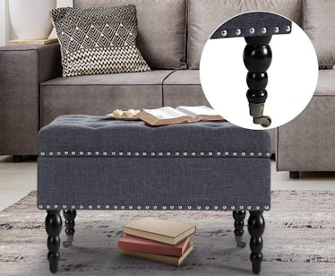 AVAWING Square Tufted Storage Ottoman with Wheels