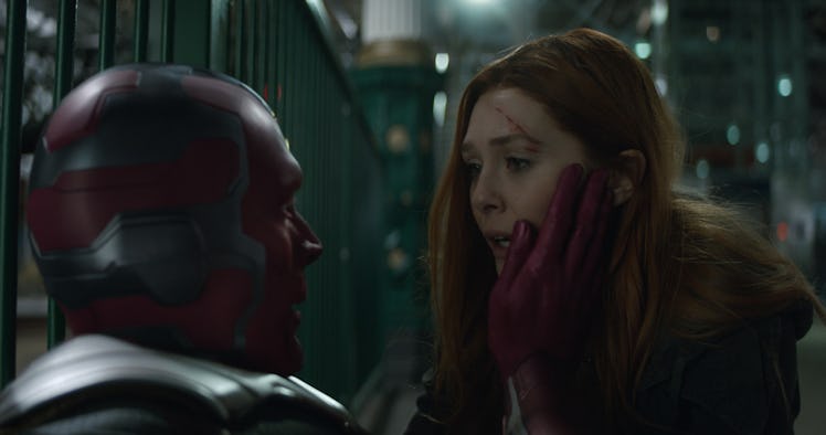 Paul Bettany and Elizabeth Olsen in Avengers: Infinity War
