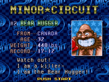 A description of Bear Hugger, an opponent in Super Punch Out