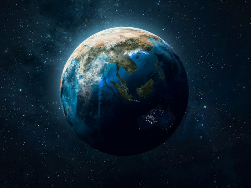 Planet Earth in dark outer space.