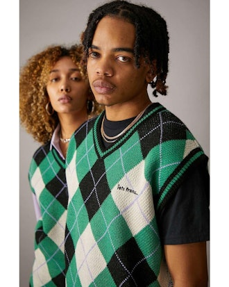 Green & Black Argyle Knitted Vest