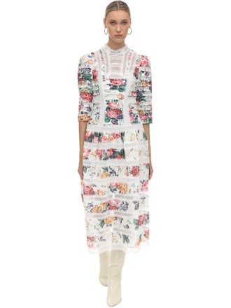Zimmermann Printed Lace & Linen Midi Dress