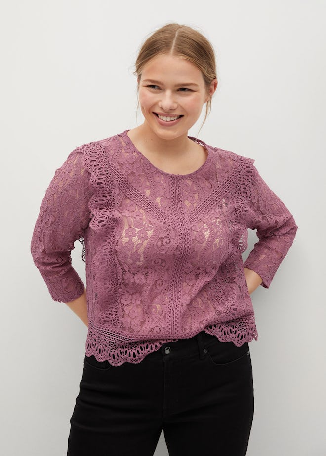 Plus Size Lace Blouse with Ruffles