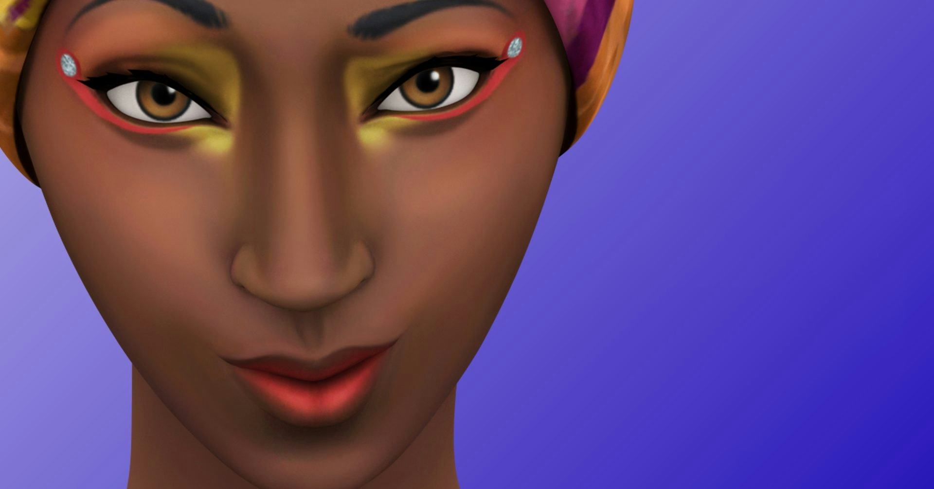 A Sim wearing makeup.