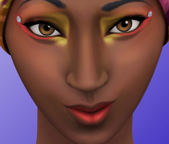 A Sim wearing makeup.