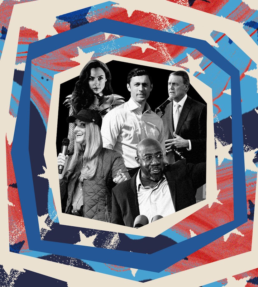A collage photo with Wonder Woman and members of GOP