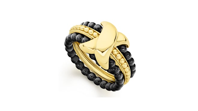 Caviar Gold Stacking Ring Set