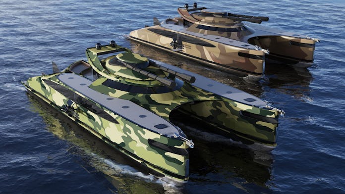 The war machine versions of the Crabamaran yacht.