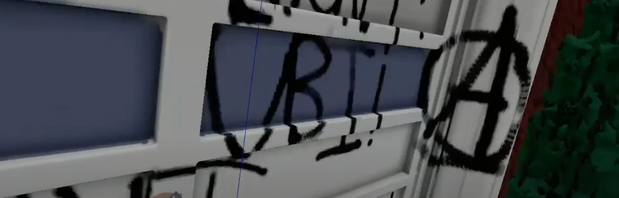 A VR render of an anarchist symbol on House Speaker Nancy Pelosi's garage door
