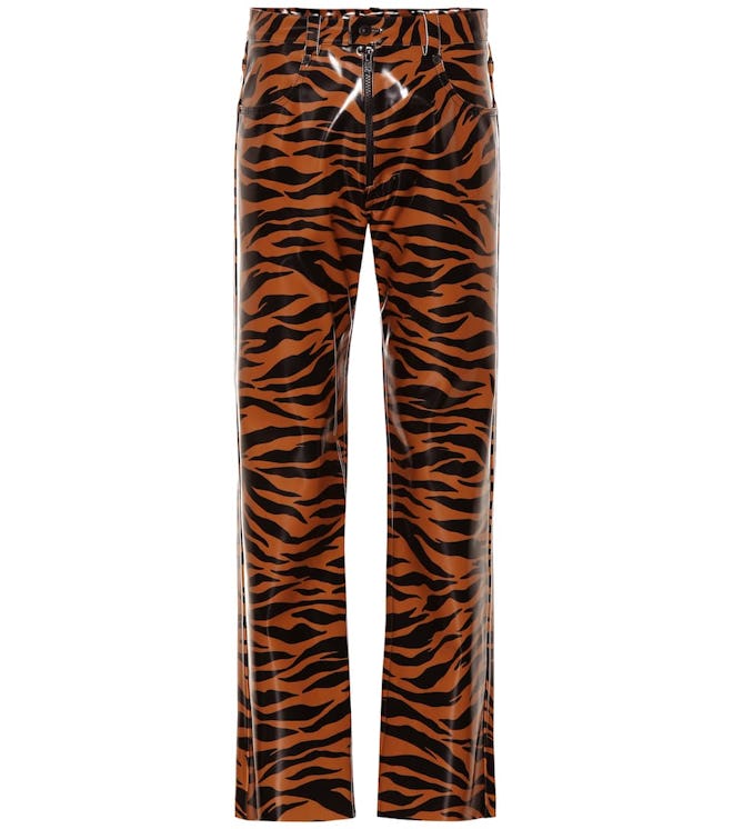 Tiger-print vinyl pants