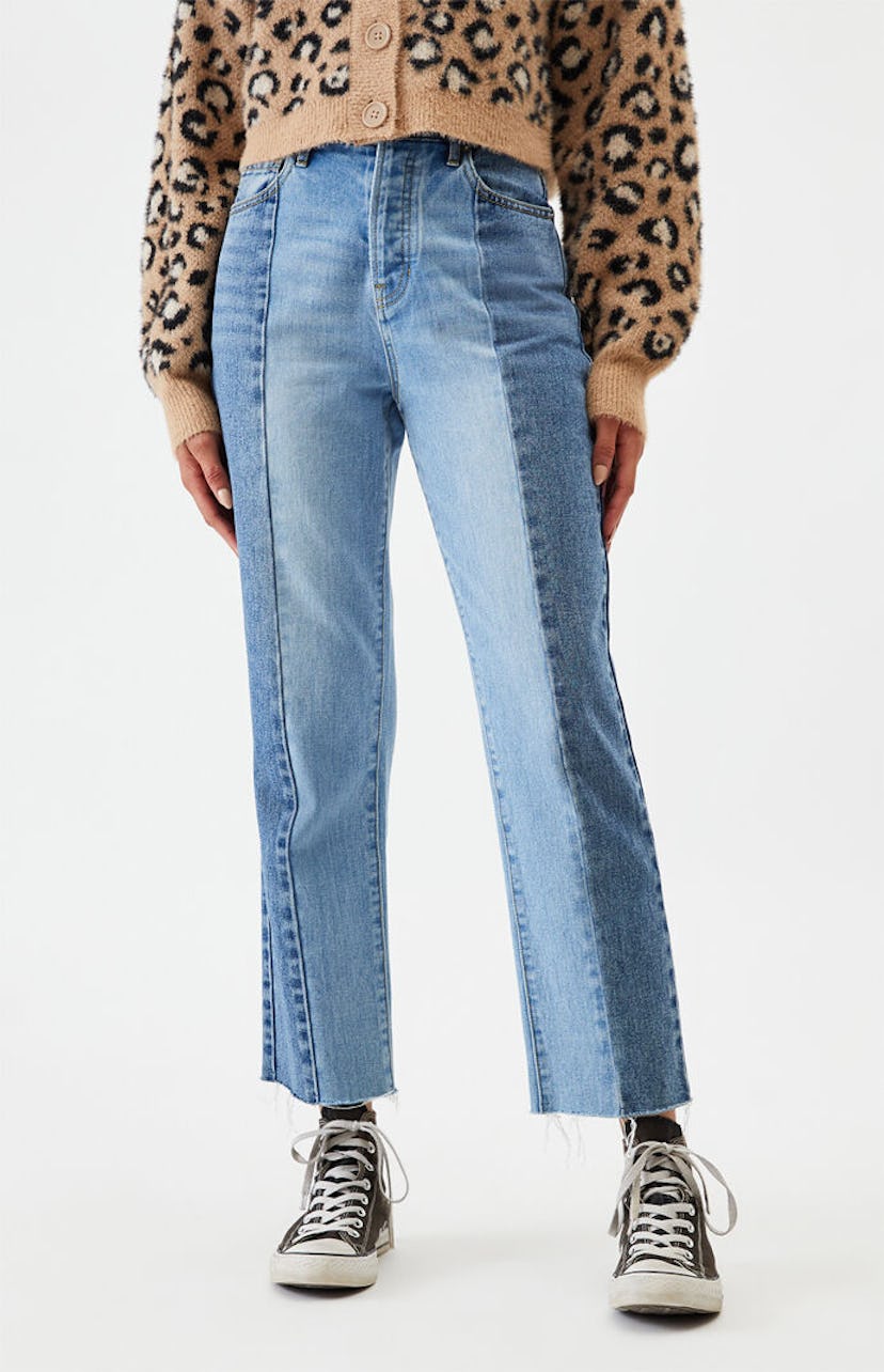 Two Panel High Waisted Straight Leg Jeans