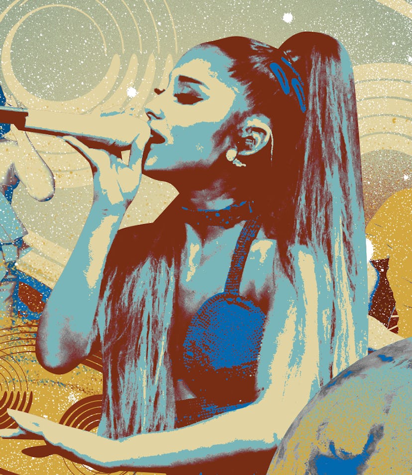 A collage of Selena Gomez, Ariana Grande, and Mindy Kaling as Cancer sign celebrities