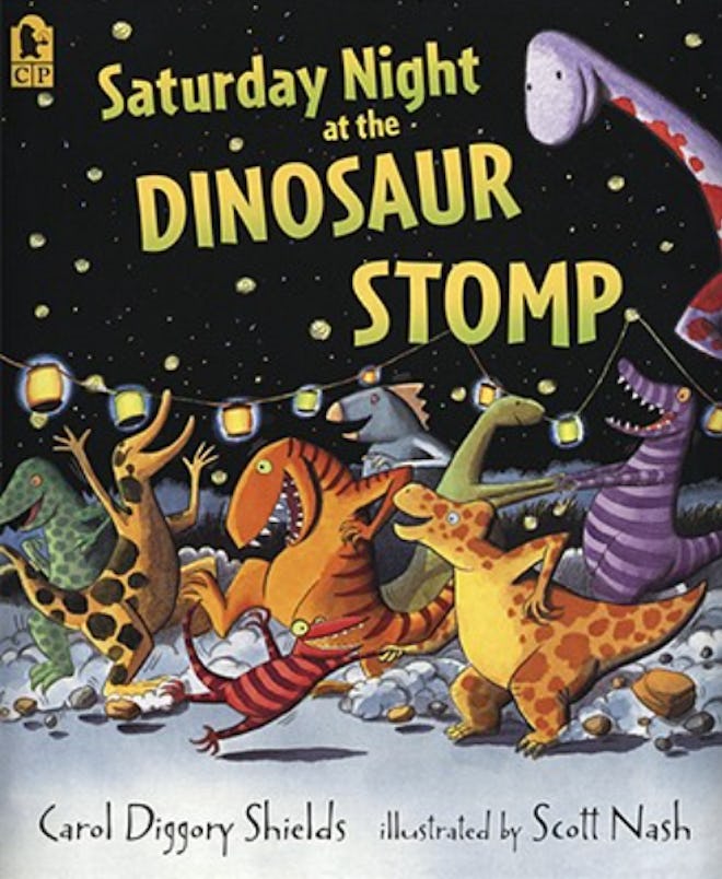 ‘Saturday Night at the Dinosaur Stomp’ by Carol Diggory Shields, illustrated by Scott Nash is a dino...
