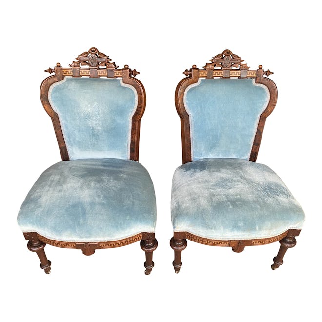 John Jelliff Victorian Velvet and Walnut Chairs - a Pair