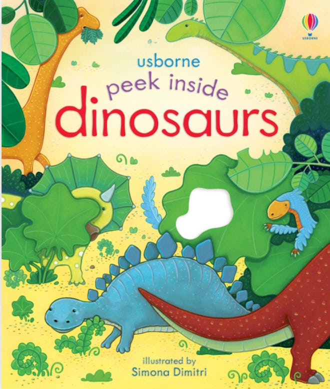 'Peek Inside Dinosaurs' by Anna Milbourne, illustrated by Simona Dimitri is a dinosaur children's bo...