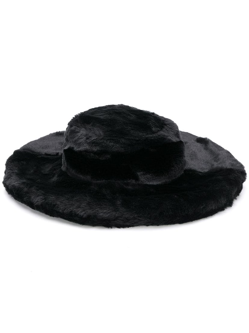 faux fur wide brim hat