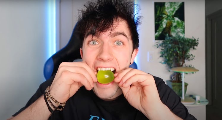 Jaden Sprinz bites into a jelly fruit candy while playing "Hit or Miss" on his YouTube channel and e...