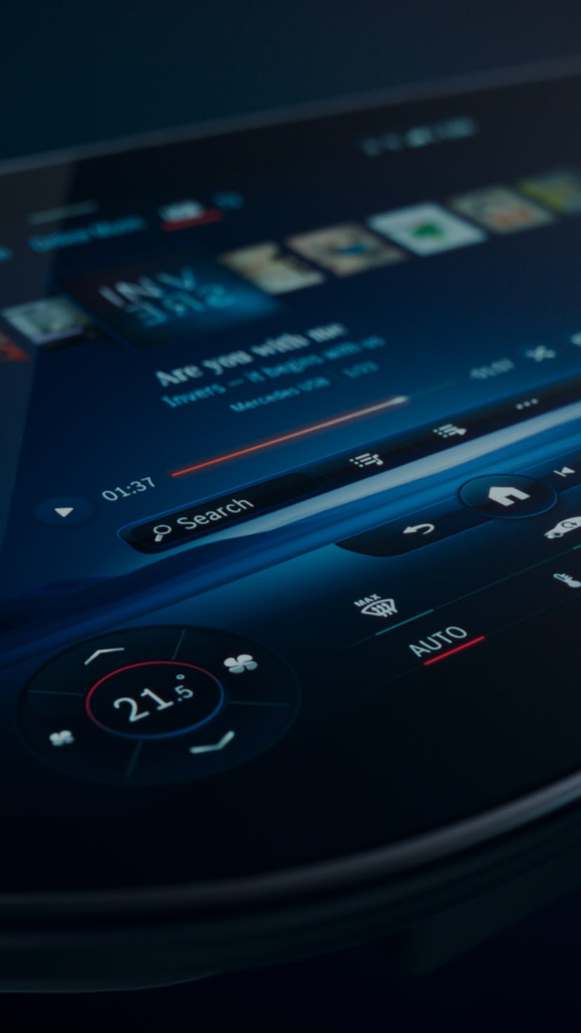 The Mercedes-Benz Hyperscreen, a 56-inch infotainment system that will debut in late 2021.