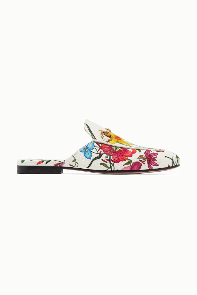 Gucci Princetown Horsebit-Detailed Floral-Print Canvas Slippers